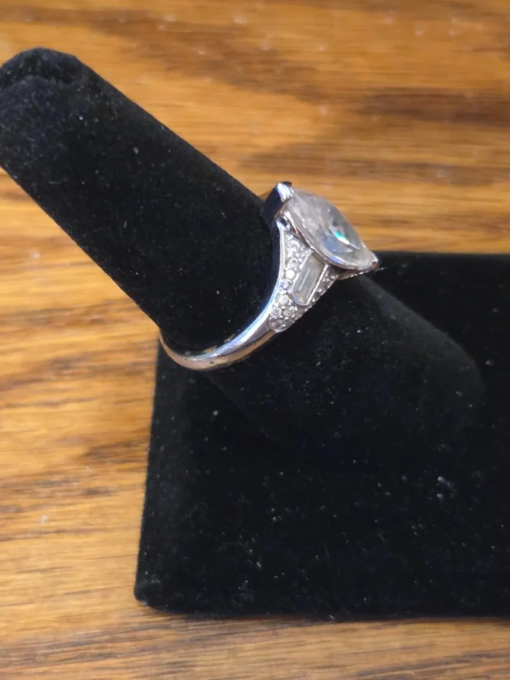 Vintage Suzy Levian Marquise Cut CZ Ring Sterling Silver Baguette Accents WOW!